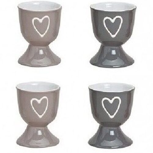 8x Eierdopje gekleurd met hartje 6 x 5 cm - Keramieken eierdopjes in diverse kleuren 8 stuks