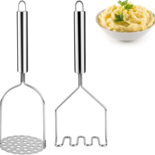 Aardappelstamper van Roestvrij Staal - 2 Stuks | Groentestamper en Voedselstamper | Gebruiksvoorwerpen Handstamper | Vaatwasmachinebestendig