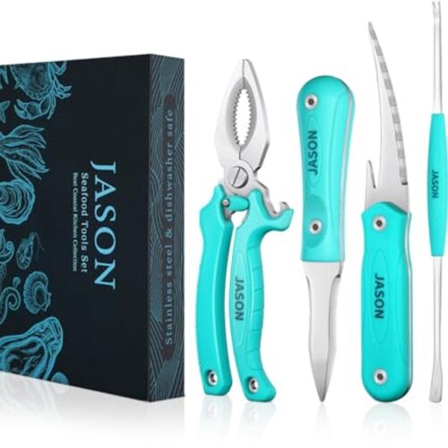 Accessoires voor Zeevruchten - 5-delige Set met Krab Tang, Vleesmolen, Oestermes en Schilgereedschap