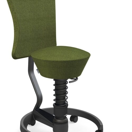 Aeris Swopper with backrest footring with castors (hard floor), black spring strut type: standard, black, spring black seat cover: wool blend Capture (Gabriel), green melange backrest pole: black, backrest cover: wool blend Capture (Gabriel), green