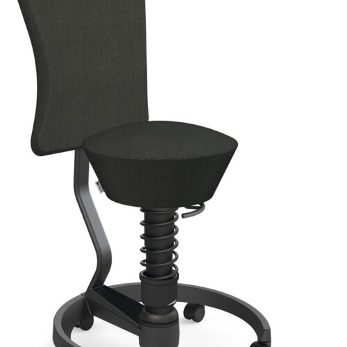Aeris Swopper with backrest footring with castors (soft floor), black spring strut type: standard, black, spring black seat cover: wool blend Capture (Gabriel), black melange backrest pole: black, backrest cover: wool blend Capture (Gabriel), black