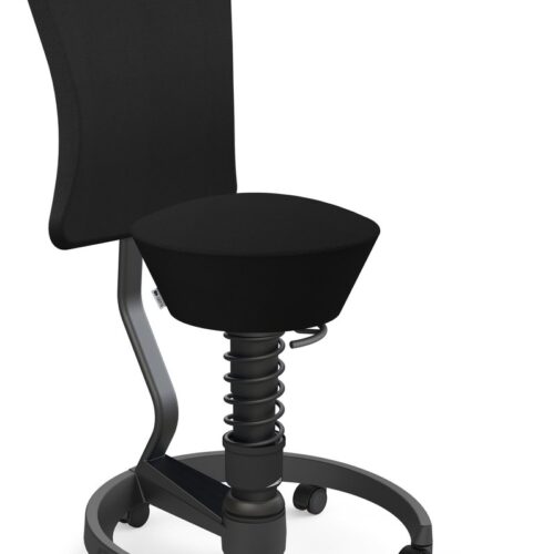 Aeris Swopper with backrestfootring with castors (soft floor), black spring strut type: standard, black, spring black seat cover: wool blend Select (Gabriel), black backrest pole: black, backrest cover: wool blend Select (Gabriel), black