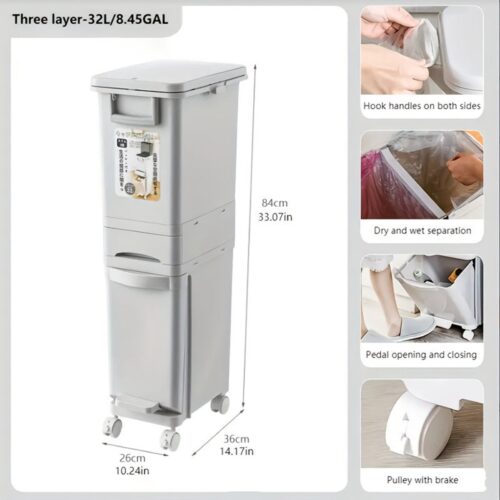 Afvalbak Keuken - Prullenbak - Afvalemmer - Pedaalemmer - Vuilnisbak - 32 Liter Grote Capaciteit - Dubbele Compartimenten Met Geur Afsluitend Deksel