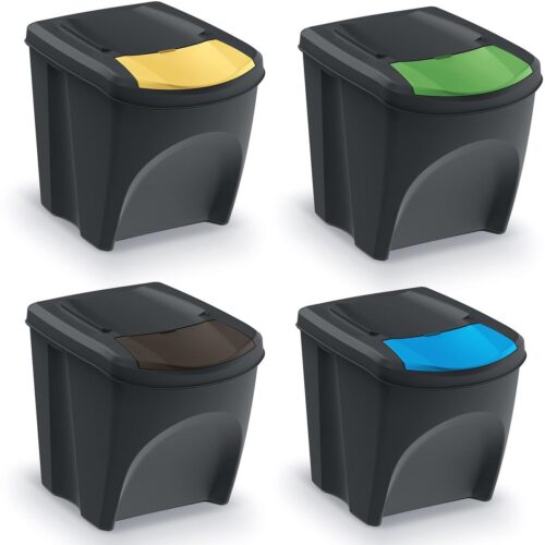Afvalscheidingssysteem 4x25L - Recyclingcontainer en Afvalsorteermand - Stapelbare Afvalemmers