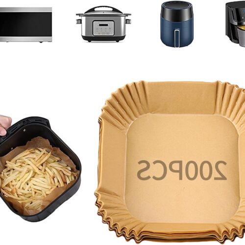 Allecto Plus - Bakpapier voor hete lucht friteuse, 200 stuks, 20-24 cm, anti-aanbaklaag, oliebestendig.