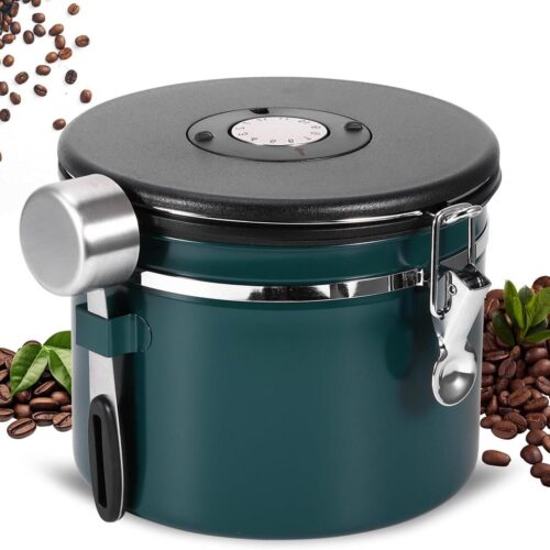 Allecto Plus - Luchtdicht koffieglas 2,5 l roestvrij staal - vacuüm koffieglas met datumweergave - maatlepel koffiebonen, poeder, thee, noten, cacao