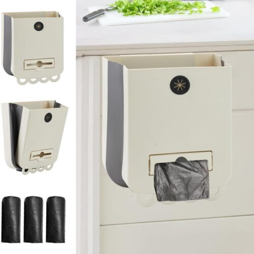 Allecto Premium - Opvouwbare afvalemmer voor keuken, hangend met 60 vuilniszakken, 10L keukenafvalemmer, camping, kastdeur, camper, badkamer