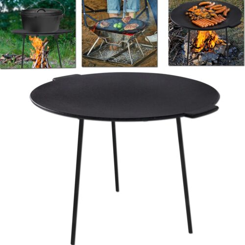 BBQ Gusseisen Rund Grillplaat Ø45 Cm Dutch Oven Standaard Driebeen Grillplaat Grillpan Met Grepen En Beschermtas Robuuste Outdoor Pan Grillaccessoires Grilltopping Voor Kamperen En Tuin