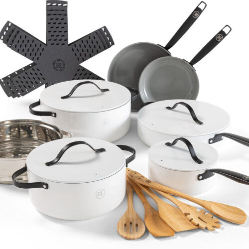 BE Living Pannenset Essential keramische anti-aanbaklaag - geschikt voor alle warmtebronnen - wit - 7 Delig