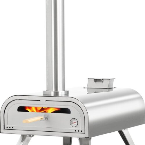 BIGHORN Pizza Pellet Oven - 16inch - Pizza oven voor Buiten - Draagbaar - Opvouwbaar - Ingebouwde Thermometer - Glazen Deur - RVS Pizza oven - W36xL70xH72cm