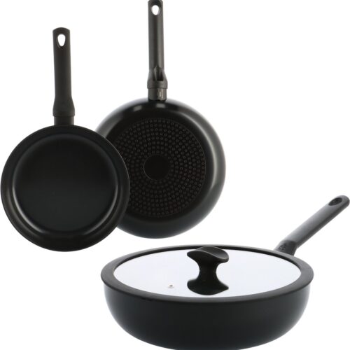 BK Enjoy Pannenset - Koekenpan 24/28cm - Wokpan met deksel 28cm - PFAS vrij - zwart - koelgrepen - ovenbestendig tot 160°