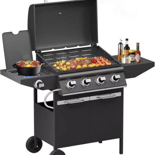 BORVAT® - homelux -15kW Gasbarbecue Grillwagen met 4+1 Branders en Zijbrander - Gasgrill BBQ