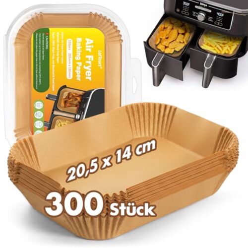 Bakpapier voor heteluchtfriteuse - 300 stuks, 20,5 x 14 cm, Antiaanbaklaag, Geschikt voor Dual Zone Friteuses