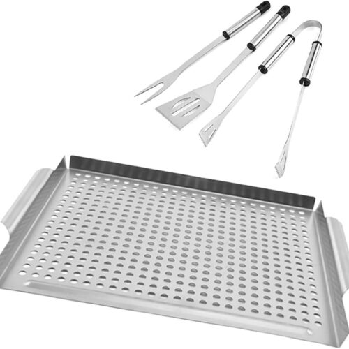 Barbecue grillplaat - Rvs plancha griddle met spatula - 36 x 30 cm - Dikte 1.5 mm - Geschikt voor buiten BBQ en teppanyaki