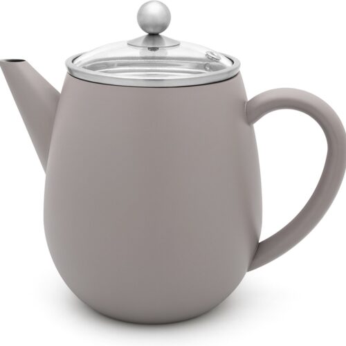 Bredemeijer - Dubbelwandige theepot Eva - 1,1 liter - Betongrijs - Met filter