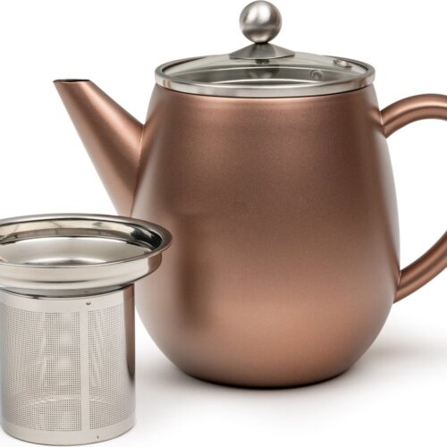 Bredemeijer - Dubbelwandige theepot Eva - 1,1 liter - Roestbruin - Met filter