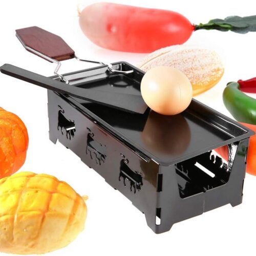 Brenzoos - Mini raclette set voor kaasfondue met grillpan en anti-aanbaklaag - Barbecuepan