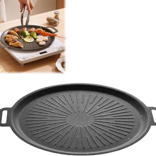 Brenzoos - Vuurplaat van gietijzer - Diameter 35 cm - Grillplaat voor grill en oven - Outdoor grill met draaggreep - Pan voor gas- en houtskoolgrills - BBQ-accessoire
