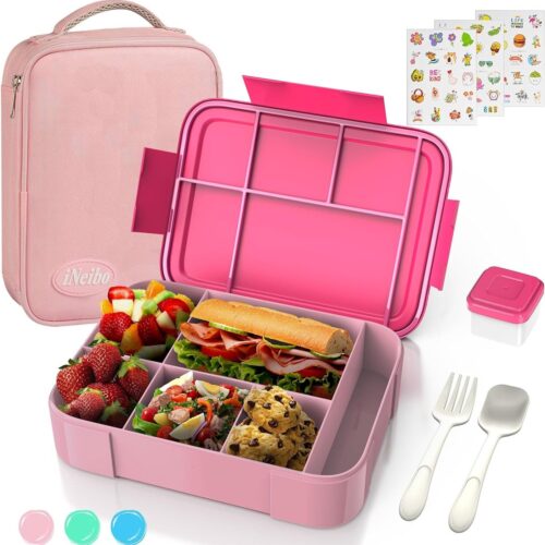 Broodtrommel voor kinderen met vakken, lunchbox voor kinderen, broodtrommel met vakken, bento box, kinderen met sausbox, lunchtas en stickers, broodbox, snackbox, snackbox, lunchbox voor