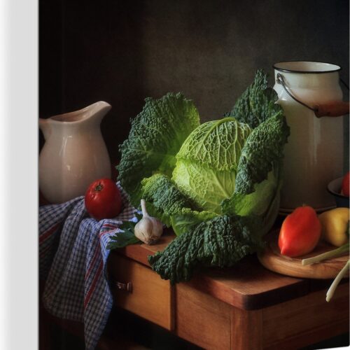 Canvas Schilderij Stilleven - Kool - Melkkan - 90x90 cm - Wanddecoratie