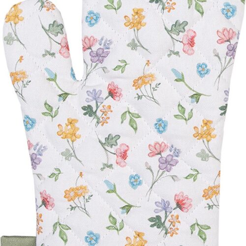 Clayre & Eef Ovenwant 18x30 cm Wit Groen Katoen Bloemen