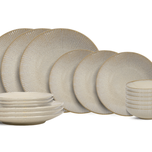 Cookinglife Serviesset Coastal Lines Ocean Beige 18-delig / 6 personen - 6 dinerborden, 6 ontbijtborden en 6 diepe borden