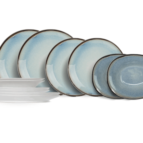 Cosy & Trendy Serviesset Fez Blauw - 12-delig / 4 personen - 4 dinerborden, 4 ontbijtborden en 4 diepe borden