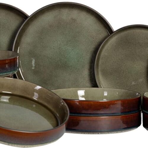 Cosy & Trendy Serviesset Quintana Green 18-delig / 6 personen - 6 dinerborden, 6 diepe borden en 6 ontbijtborden