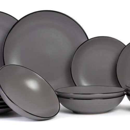 Cosy & Trendy Serviesset Speckle - Grijs 18-delig / 6 personen - 6 dinerborden, 6 diepe borden en 6 ontbijtborden