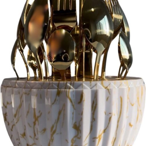 DailyRay - Ei Besteksets - Geribbeld Goud - 24-delig - Gouden bestek - Roestvrij Staal