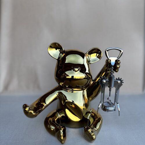 Deco Shine - Goude Beer - Wijn Houder - Cadeau - Decoratie - Standbeeld + Kurkentrekker