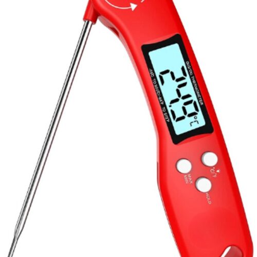 Digitale Braadthermometer - Keukenthermometer Vleesthermometer Grillthermometer - Thermometer Met 3s Directe Uitlezing - Opvouwbare Lange Sonde En LCD-Scherm - Voor Keuken - Grill - BBQ - Rood