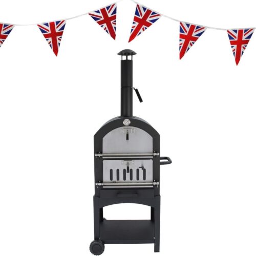 Draagbare Houtskool Pizza Oven voor Buiten - Multifunctionele BBQ Roker & Grill met Temperatuurmeter en Pizzasteen