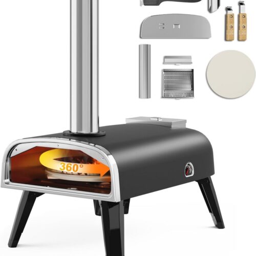 Draaibare Outdoor Pizza Oven met Ingebouwde Thermometer - Houtpellets Pizzaoven voor Perfecte Knapperige Pizzabodems