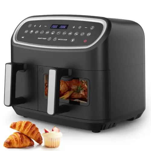 Dual-Zone luchtfriteuse 10 liter met kijkvenster, LED-touchscreen, instelbare tijd/temperatuur - mini-oven compacte friteuse