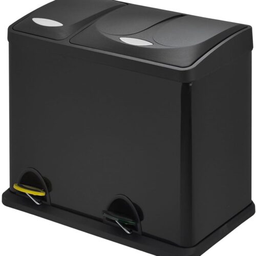 Dubbele Afvalemmer voor Afvalscheiding - 26 Liter Pedaalemmer - Zwart