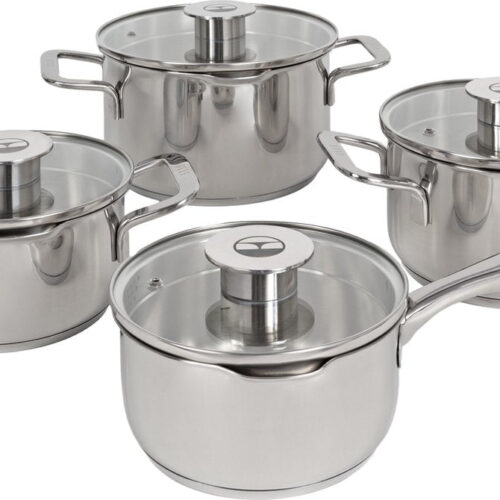 ELLE Gourmet Classique Pannenset met bijbehorende deksels - Zonder anti-aanbaklaag - RVS - 8 Delig
