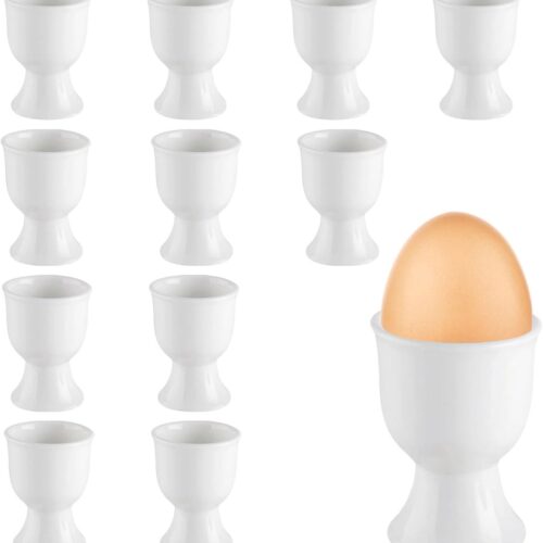 Eierdopset van porselein - 12-delige eierdopjes - wit porselein - stapelbaar - voor het ontbijt en brunch - buffet - 5,2 x 7 cm