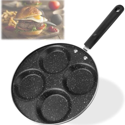 Eierkoekenpan voor Ontbijt - Geschikt voor Gasfornuis & Inductiekookplaat - Gegoten Aluminium - Non-stick - Multi-sectie Koekenpan - Aluminiumlegering - Grillpan met Anti-aanbaklaag