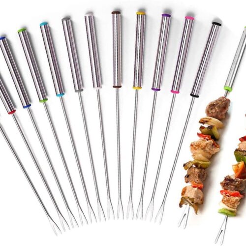 Fondue Forks RVS voor Kaas - Chocolade - Roast Marshmallows - Vlees - 24cm Lange Behandelde Spiezen - Fondue Vorken met Hittebestendige Handgreep - Keuken Gereedschap - Tafelgerei - 12 Stuks