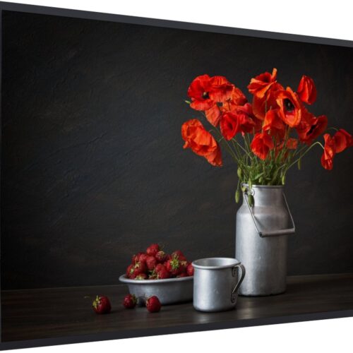 Fotolijst incl. Poster - Stilleven - Klaprozen - Melkkan - 120x80 cm - Posterlijst