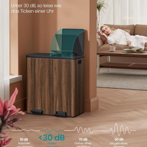 Furnstar Vuilnisemmer - 2 x 30 L - 2 vakken - Afvalscheidingssysteem - Pedaalemmer keuken - Afvalemmer met binnenemmer van kunststof - Klapdeksel softclose - Metaal - Donkerwalnootkleur