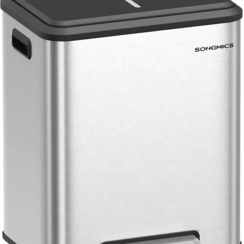 Furnstar Vuilnisemmer - Afvalscheidingssysteem 2 x 15 L - 2 vakken voor recycling en restafval - Afvalemmer met binnenemmer - Staal - Softclose deksel - Breed robuust pedaal - Metallic zilver