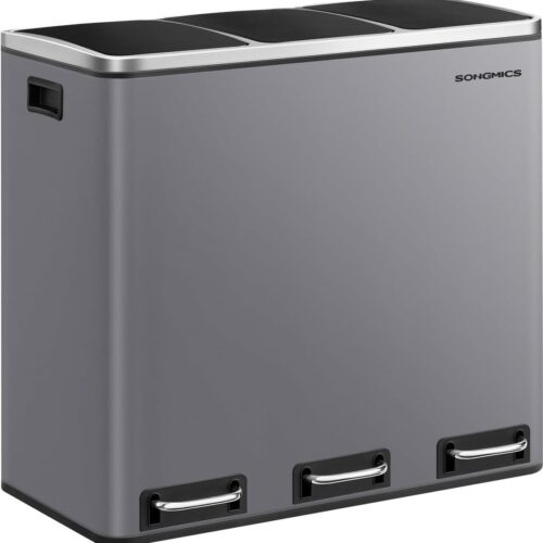 Ganeey 3-vaks pedaalemmer 54L - Afvalscheidingssysteem met softclose deksel - Vuilnisbak keuken roestvrij staal - 3 x 18L afvalemmer met pedalen - Matgrijs - Inclusief 15 vuilniszakken