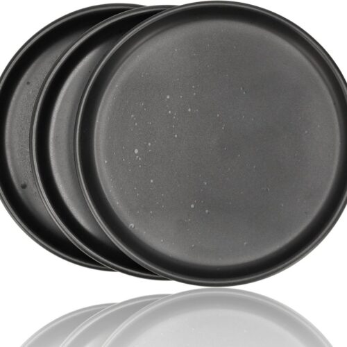 Gebaksbordjes en Ontbijtborden Set van 3 - Mat Zwart met Spikkels - Ø20 cm - Keramiek Servies - Zwart Servies Ronde Borden Set