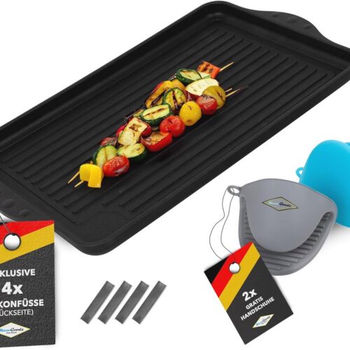 Gegoten Aluminium Grillplaat 43 x 28 cm - Geschikt voor Inductie en Alle Kookplaten - Keramisch Antiaanbakoppervlak - PFOA-vrij