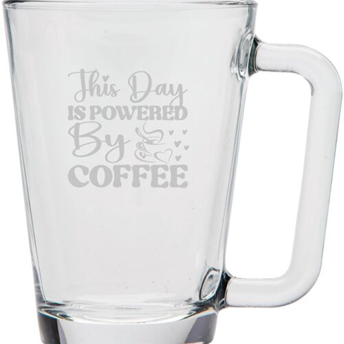 Gegraveerde Koffieglas 26cl This day is powered by coffee