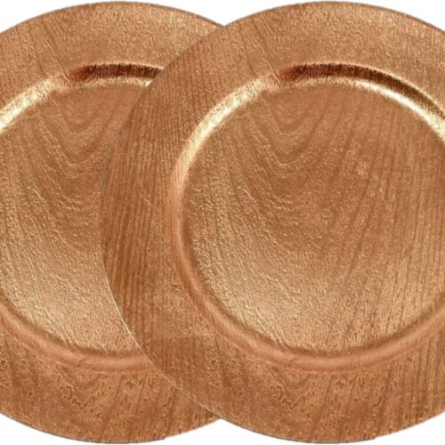 Gerim kerstdiner onderborden - 12x stuks - rond - goud - houtlook - D33 cm