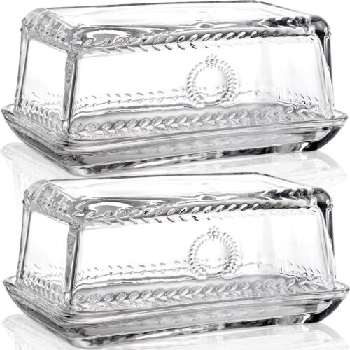 Glazen botervloot met deksel, Klassieke transparante botervloot, Glazen botervloot met deksel voor een standaard botervloot, Verpakking van 2