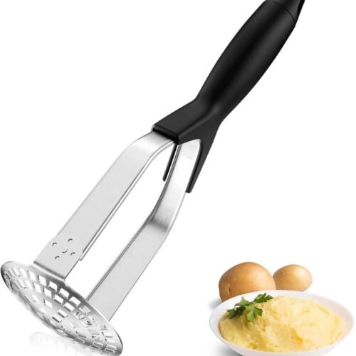 Goodivery - Aardappelstamper - Roestvrijstalen Aardappelstamper - Aardappelstamper met Rubberen Handvat - Zwart en Zilver